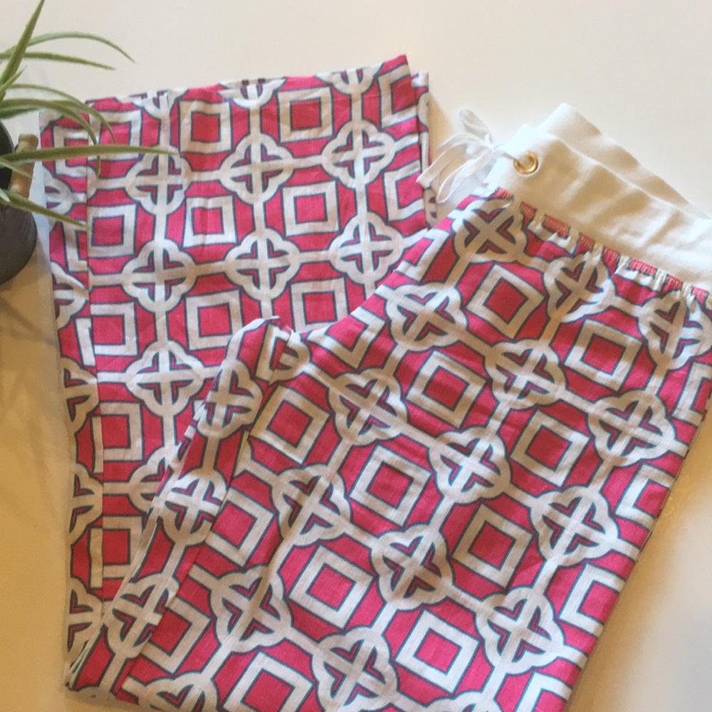 💯 linen beach pant NWOT pink turquoise & white L